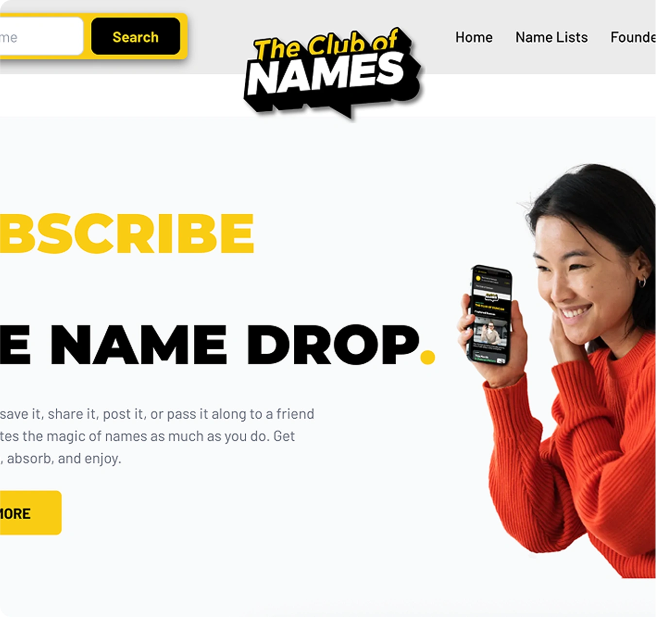 The Name Drop newsletter subscription page